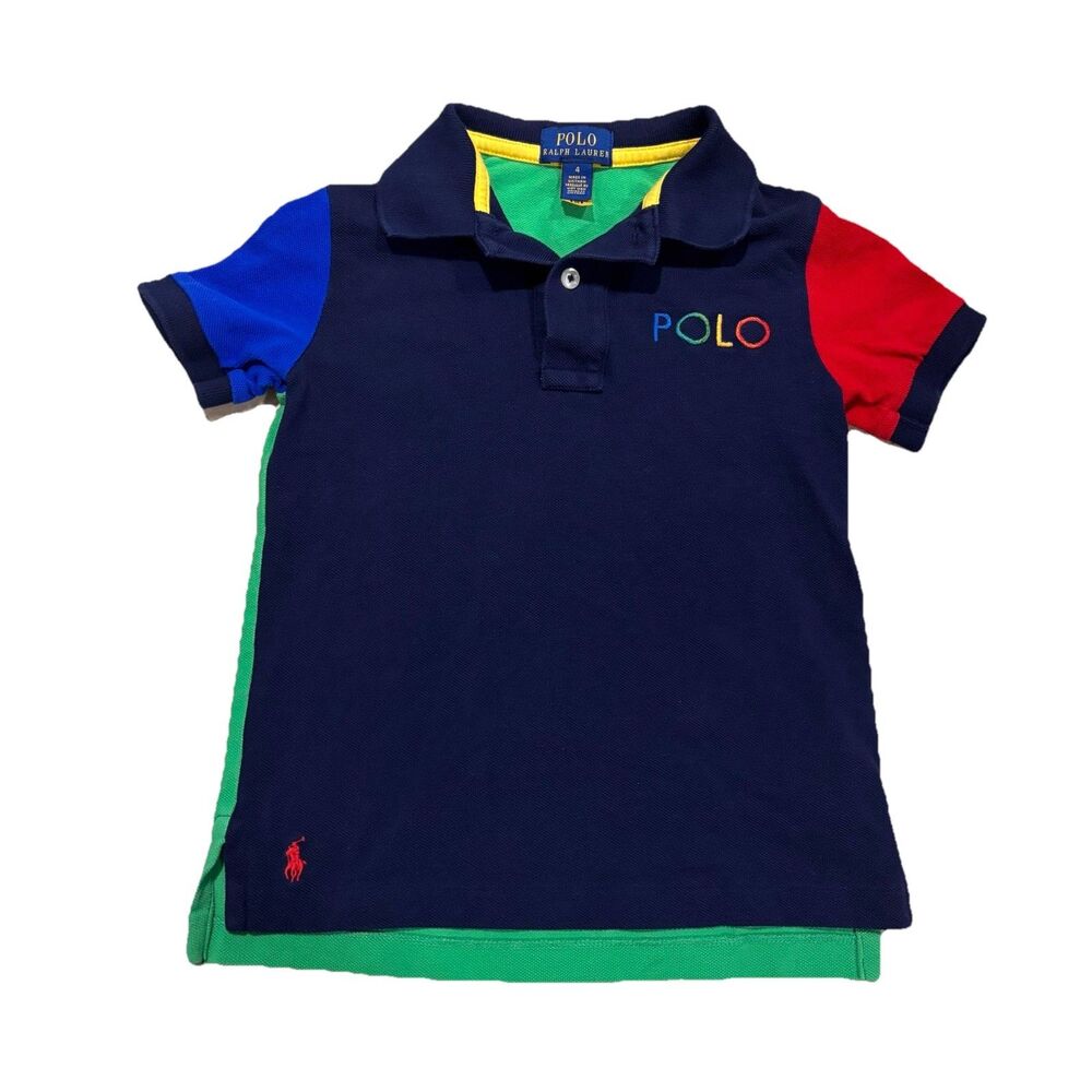 Polo Ralph Lauren Boys Size 4 Colorblock Polo Shirt Multicolor Logo Preppy